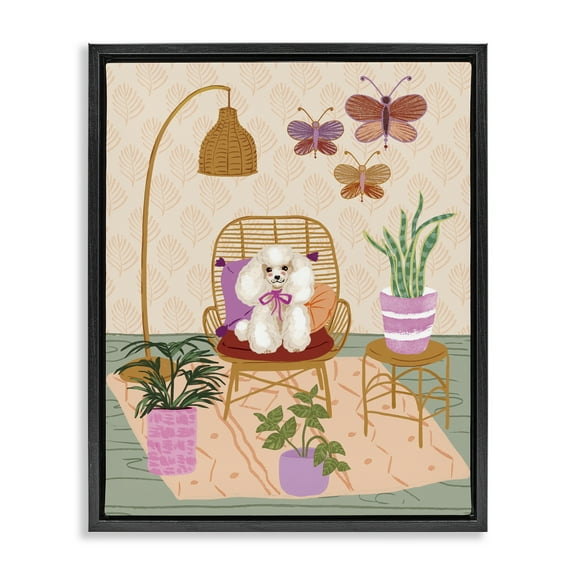 Stupell Industries Pup in Whimsical Living Space Animals Painting Black Floater Framed Canvas Art Print Wall Art, 17 x 21