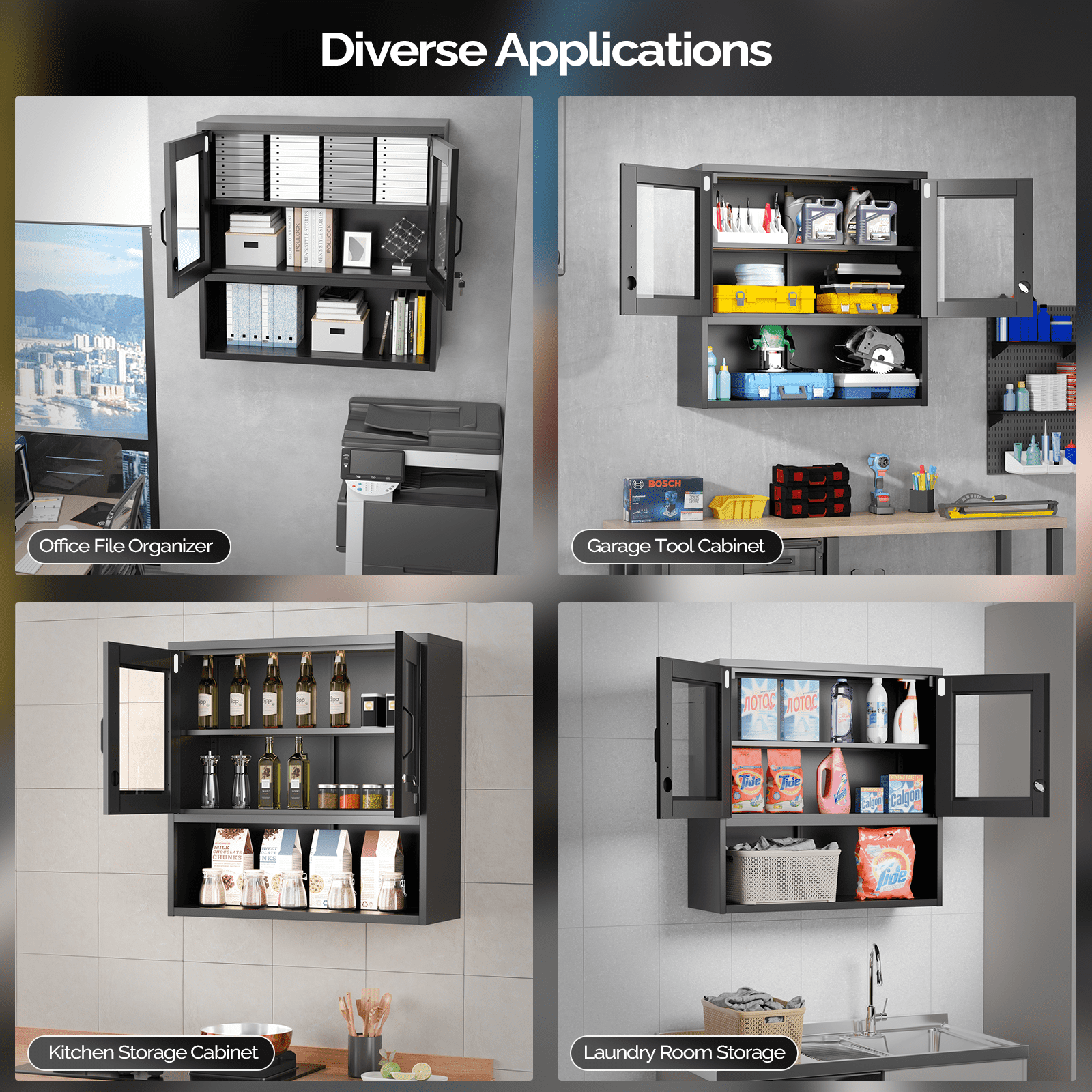 Wall Cabinet Without Lights, Steel Display Case, Black 31.50"X 31.50"X11.81"