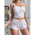 thumbnail image 4 of Women Pajamas Heart Print PJ Set Crop Tops and Shorts Set 2 Piece Lounge Sets Pink XL, 4 of 7