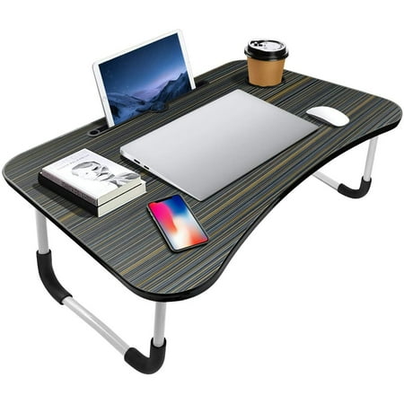VINAUO Portable Laptop Bed Table Fordable Lap Desk with Cup Slot Notebook Stand Breakfast Bed Trays for Laptops Book Holder Lap Desk for Floor Couch Bed Black
