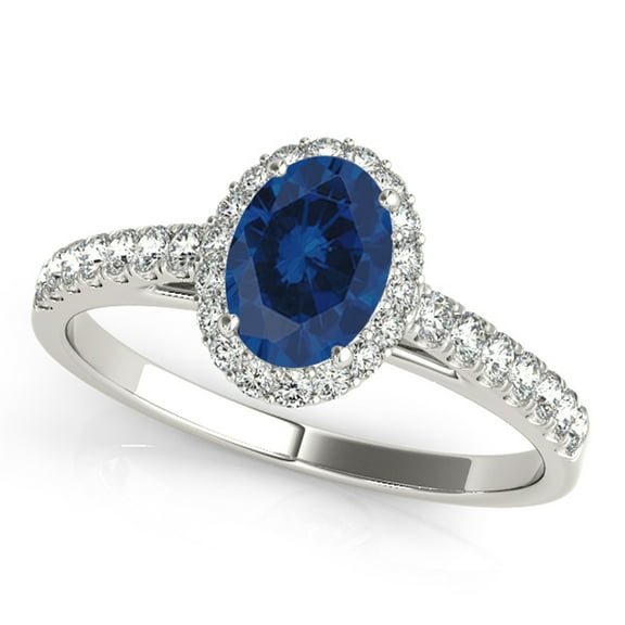 Mauli Jewels Rings for Women 0.70 Carat Diamond And Oval Shaped Sapphire Ring prong 10K White Gold