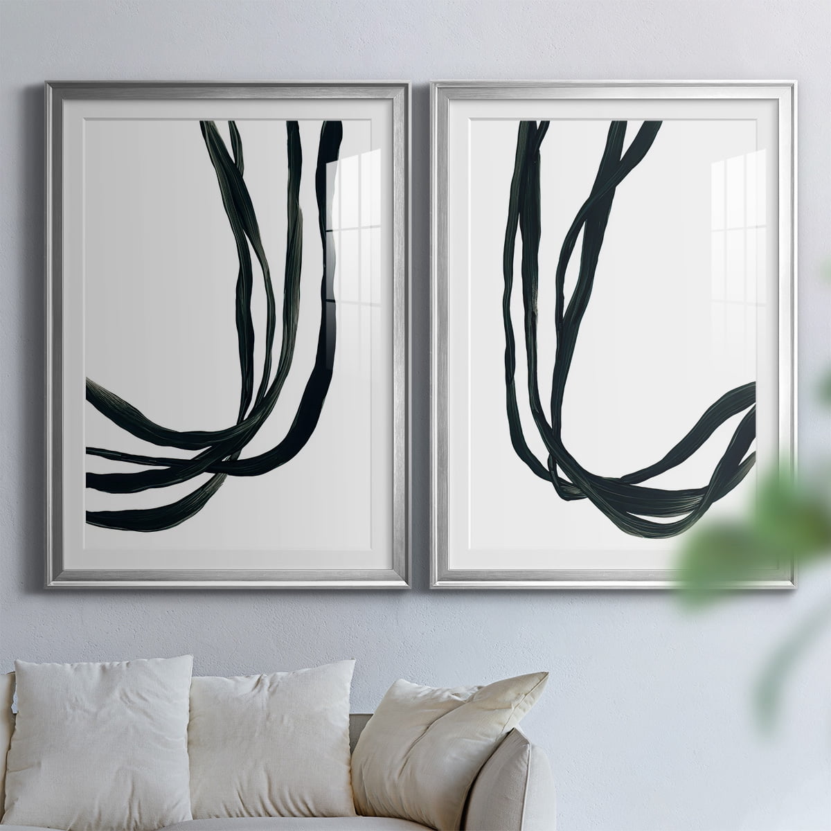 Wexford Home Onyx Ribbon I Premium Framed Print, 22.5" x 30.5" - Ready to Hang, Silver (Set of 2)