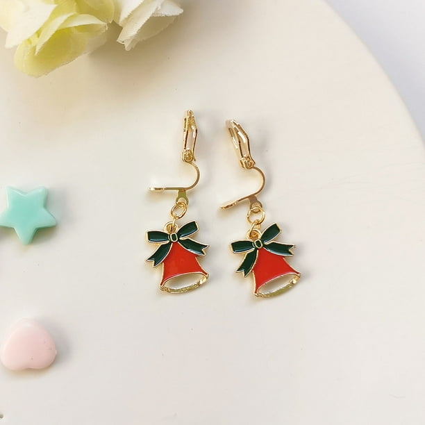 Pendientes sencillos y bonitos de estilo navideño sin agujeros para las orejas, estilo fresco, para estudiantes y niños, estilo corto, con clip para las orejas