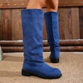 thumbnail image 7 of UngA Women Boots Wide Calf Flat Faux Suede Boots for Women Cowboy Slouch Stacked Bootie Side Zipper Round Toe Winter Flats Boots for Women Mid Calf Blue,Size 5.5, 7 of 7