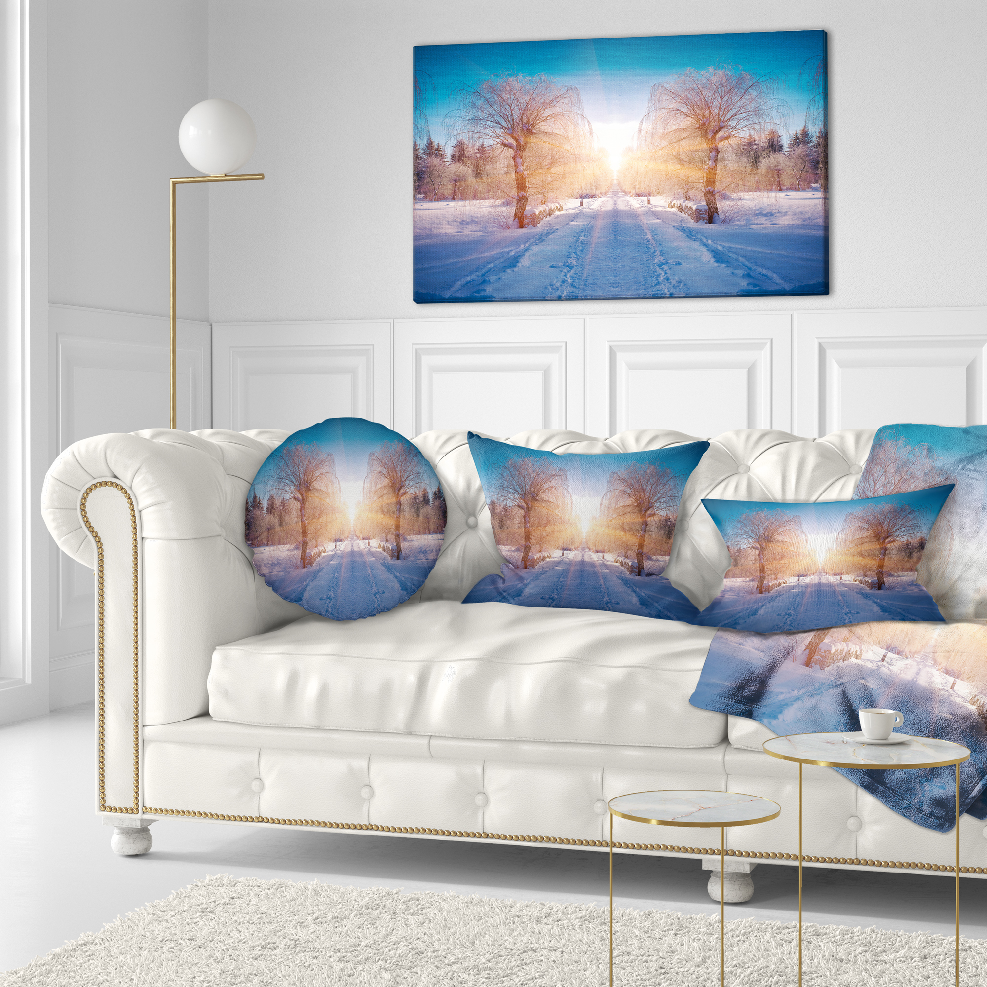 Designart Winter Landscape in City Park - Landscape Printed Throw Pillow - 12x20