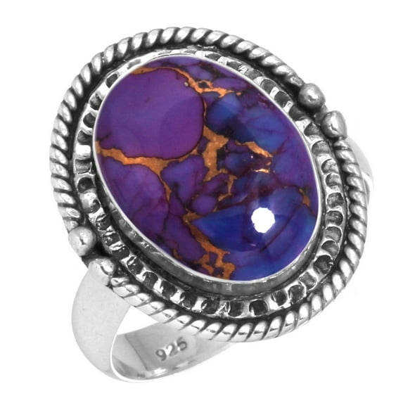 925 Sterling Silver Ring For Women - Girls Copper Purple Turquoise Gemstone Silver Ring Size 7 Hand Made Silver Ring Size 7 Mothers' Day Gift For Mother Gemstone 925 Silver Jewelry