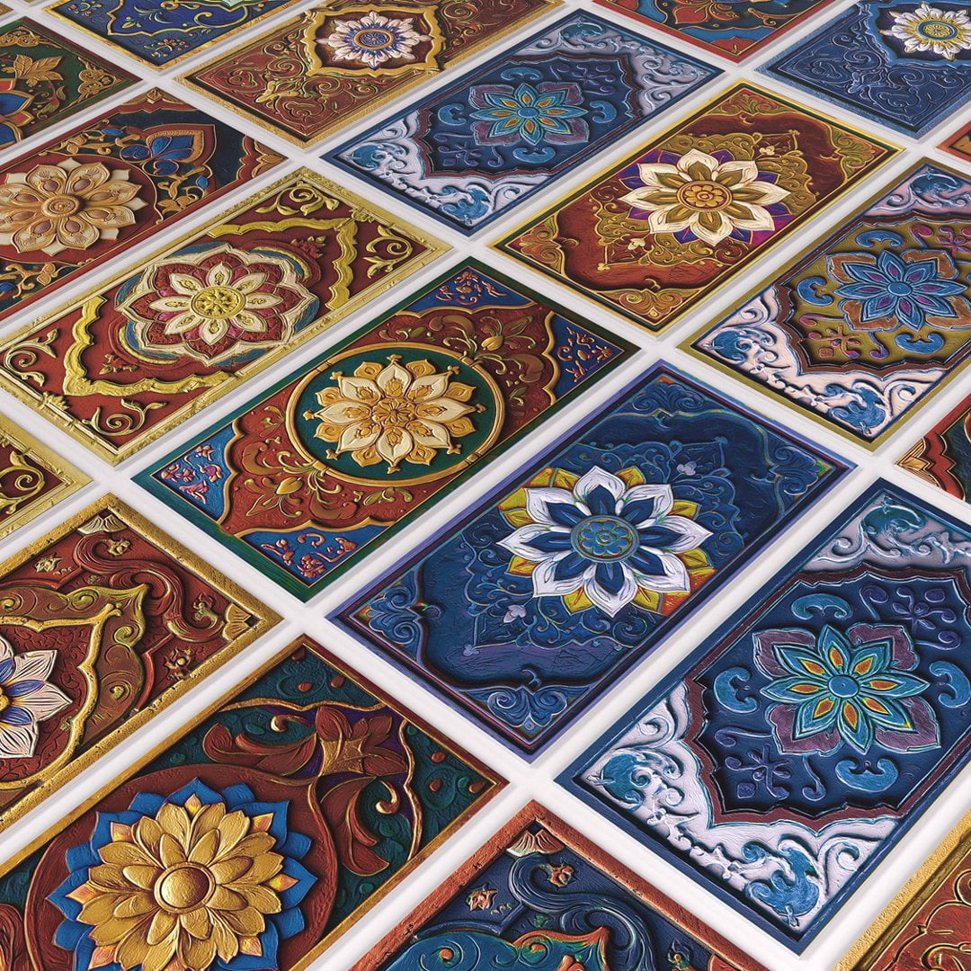 16Pcs Foaming Board Vinyl Tiles Stickers Wall Decals 8" x 4" Multicolor Flowers Pattern Waterproof Peel and Stick Backsplash Mural
