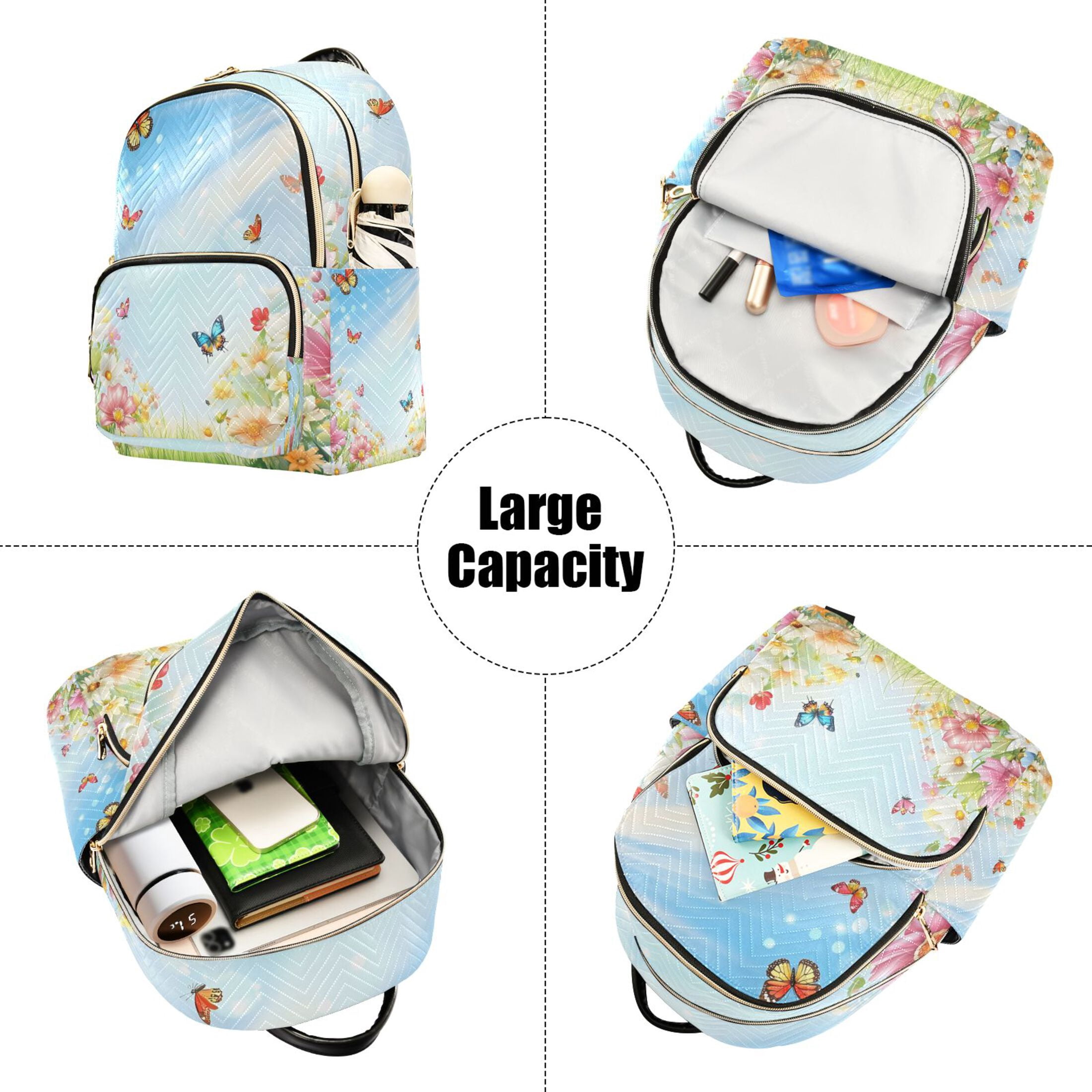 Flowers Butterfly Sunshine Spring Quilted Backpack Fashion Daypack Commuter Bag for Women 14 L