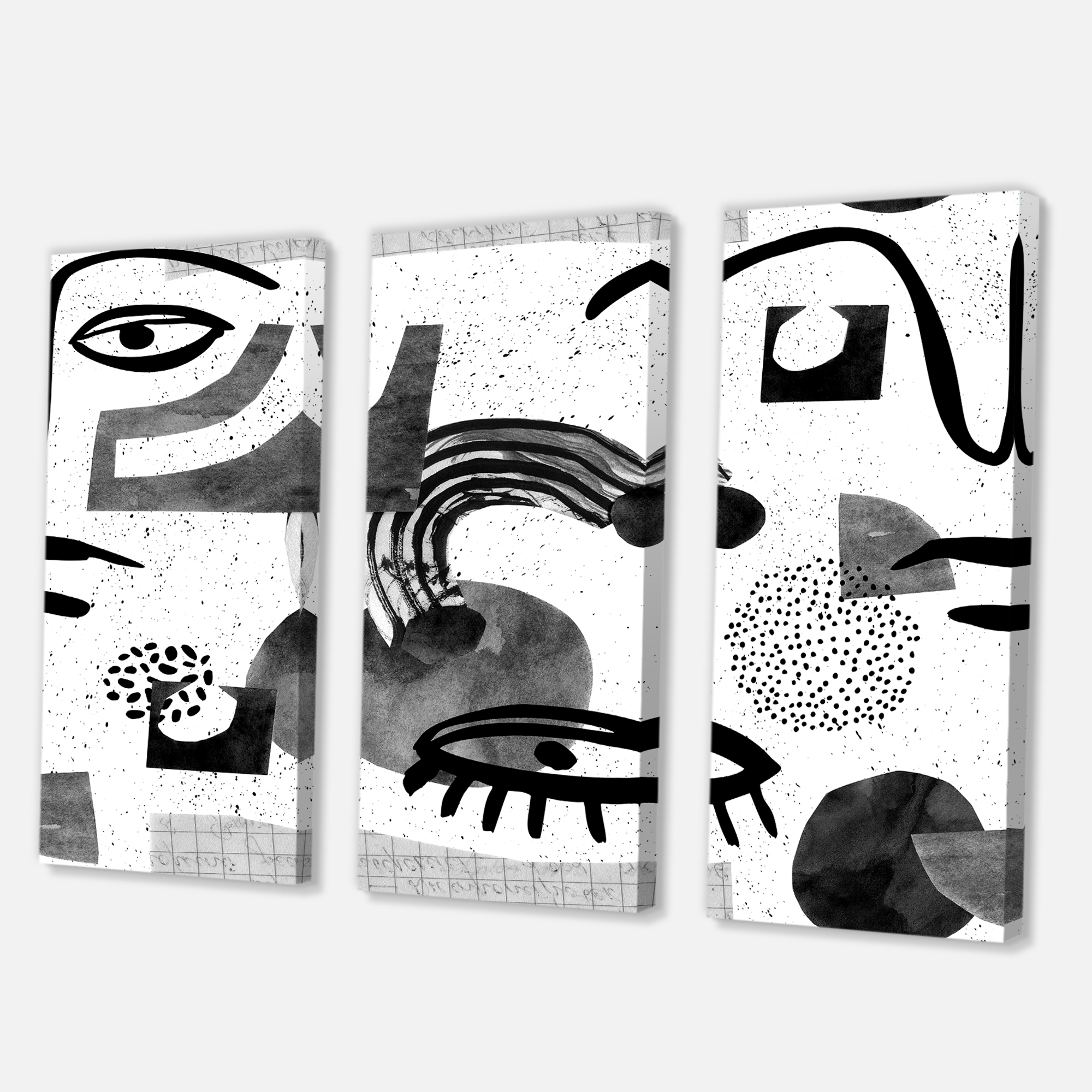 Designart ' Collage of Eyes And Doodles In Contemporary Style II ' Modern Canvas Wall Art Print