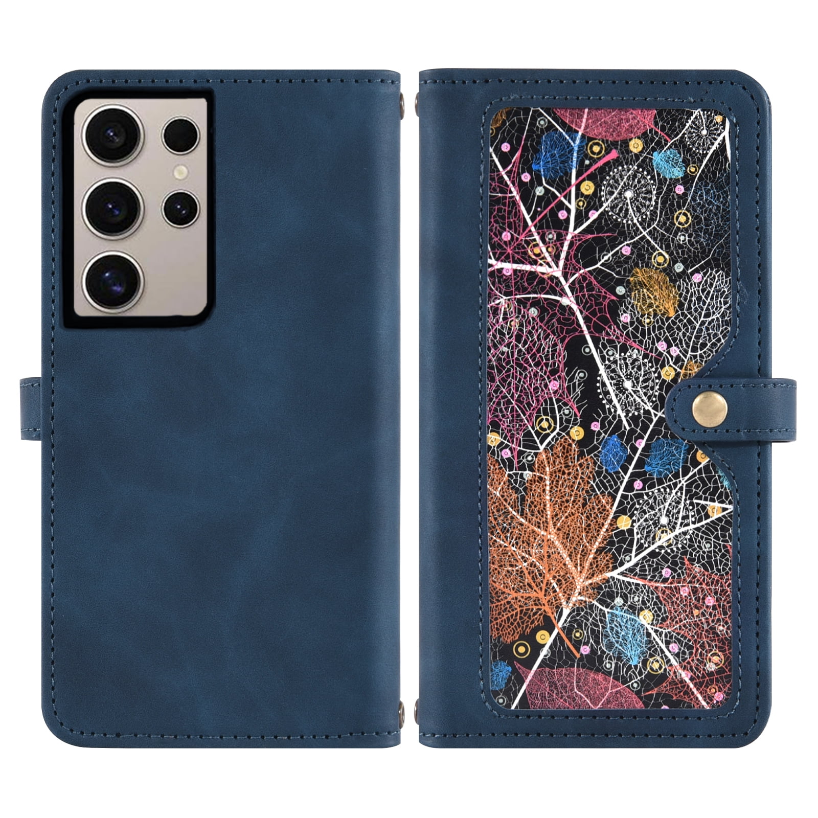 Asuwish Phone Case for Samsung Galaxy S25 Ultra 5G Wallet Cover With Tempered Glass Screen Protector Crossbody Wrist Strap Flip Pattern Zipper Card Holder Cell S25Ultra 25S S 25 25Ultra 6.9 2025 Blue