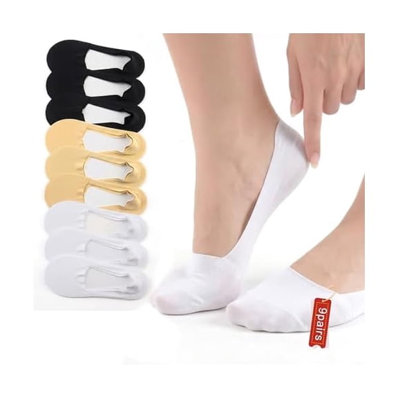 Eryueer No Show Socks Womens Non Slip Low Cut Invisible Liner Footies Thin Silk Socks for Flats 9 Pairs