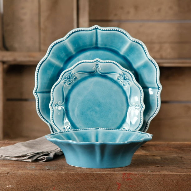 The Pioneer Woman Paige 12-Piece Dinnerware Set, Denim - Walmart