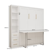 Queen Size Murphy Wall Bed With Desk & Single Side Cabinet,Space-Saving Furniture Desk Murphy Wall Bed for Hotel,Living Room, White