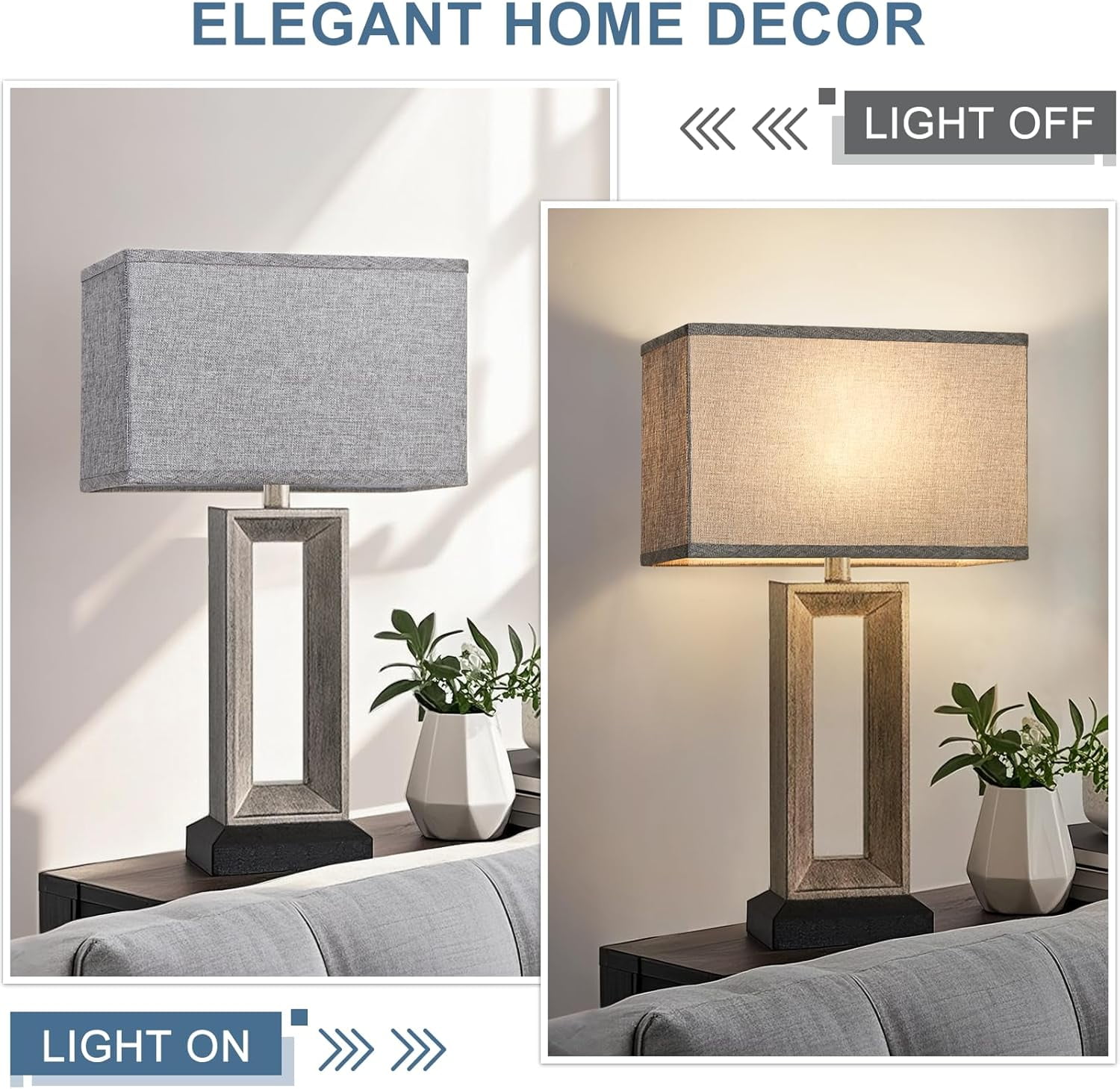 Rectangular Lamp Shades Set of 2, 16"L x 8"W x 10"H Large Lamp Shade, Gray Lampshades for Floor Lamps Table Lamps, Natural Linen Hand Crafted, Spider, Harp Holders Included, Easy Assembly Required