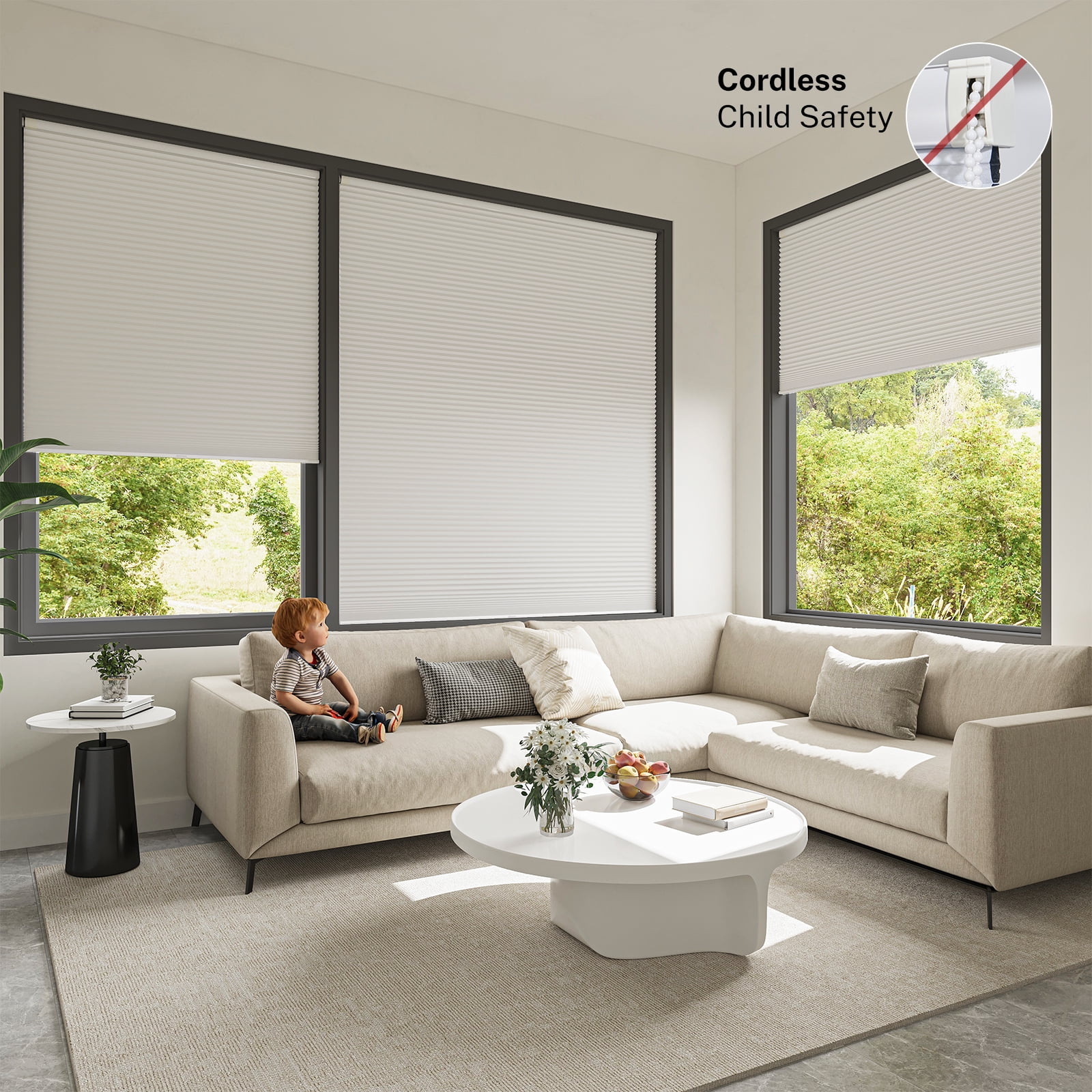 Keego No Drill Cordless Blind for Windows Blackout Cellular Window Shades No Tool Honeycomb Blinds Shades for Home, Easy To Install, White, 47.75"W x 48"H