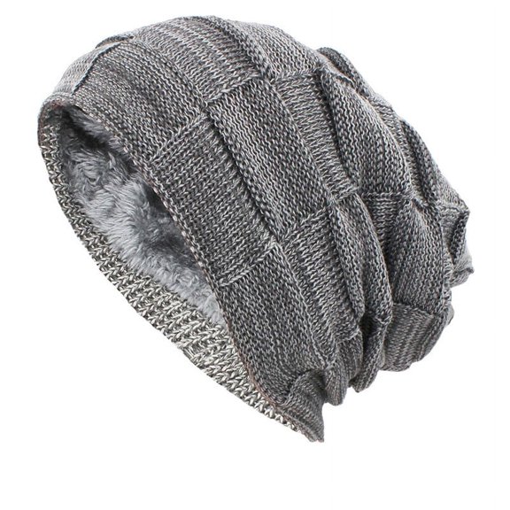 XUNKUSGA Slouchy Hats for Men Fleece Lined Comfortable Winter Hats Women Thick Knit Skull Cap Baggy Cable Knit Hat Fashion Skully Stocking Binie Hat Pairs Gray