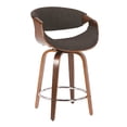 thumbnail image 2 of Curvini Mid-Century Modern Counter Stool In Walnut Wood And Charcoal Fabric - Set Of 2, 2 of 7