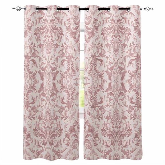 Pink Baroque Blackout Curtains for Bedroom Living Room Darkening Curtains 84 Inch Length 2 Panels Set Farmhouse Scroll Floral Damask Patterned Window Curtain Window Treatment Grommet Drapes 42"x84"