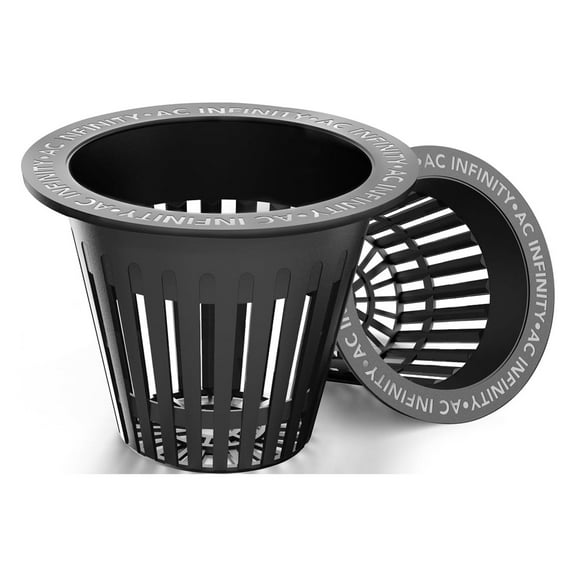 AC Infinity Net Cups 2-Inch, Heavy Duty Garden Slotted Net Pots with Wide Lip Rims, 50-Pack Black Bucket Basket for Indoor Outdoor Growing, Orchids, Aquaponics, Hydroponics
