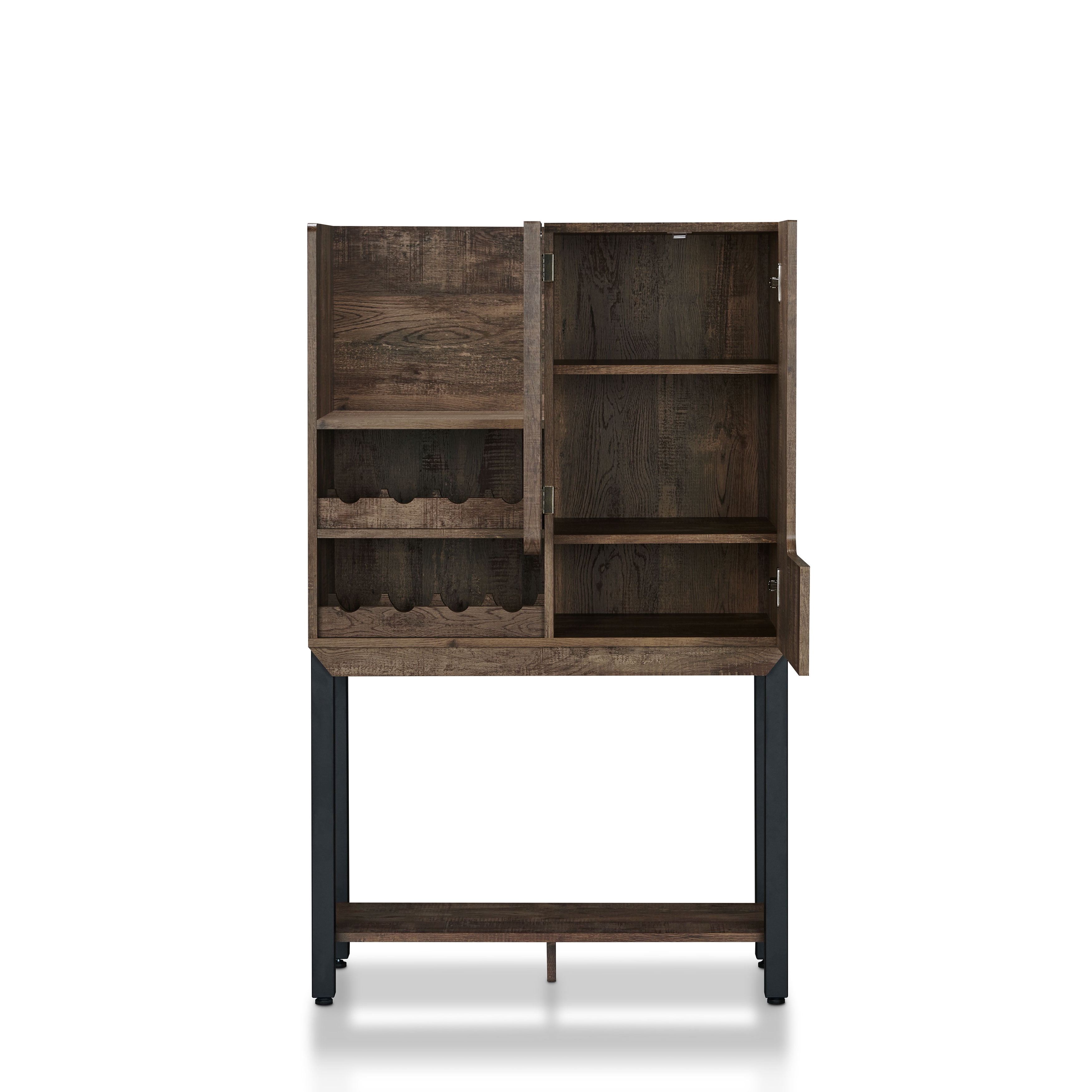 Furniture of America Pinos 31.49"Width Wood 8-Bottle Wine Cabinet with Shelves, Reclaimed Oak