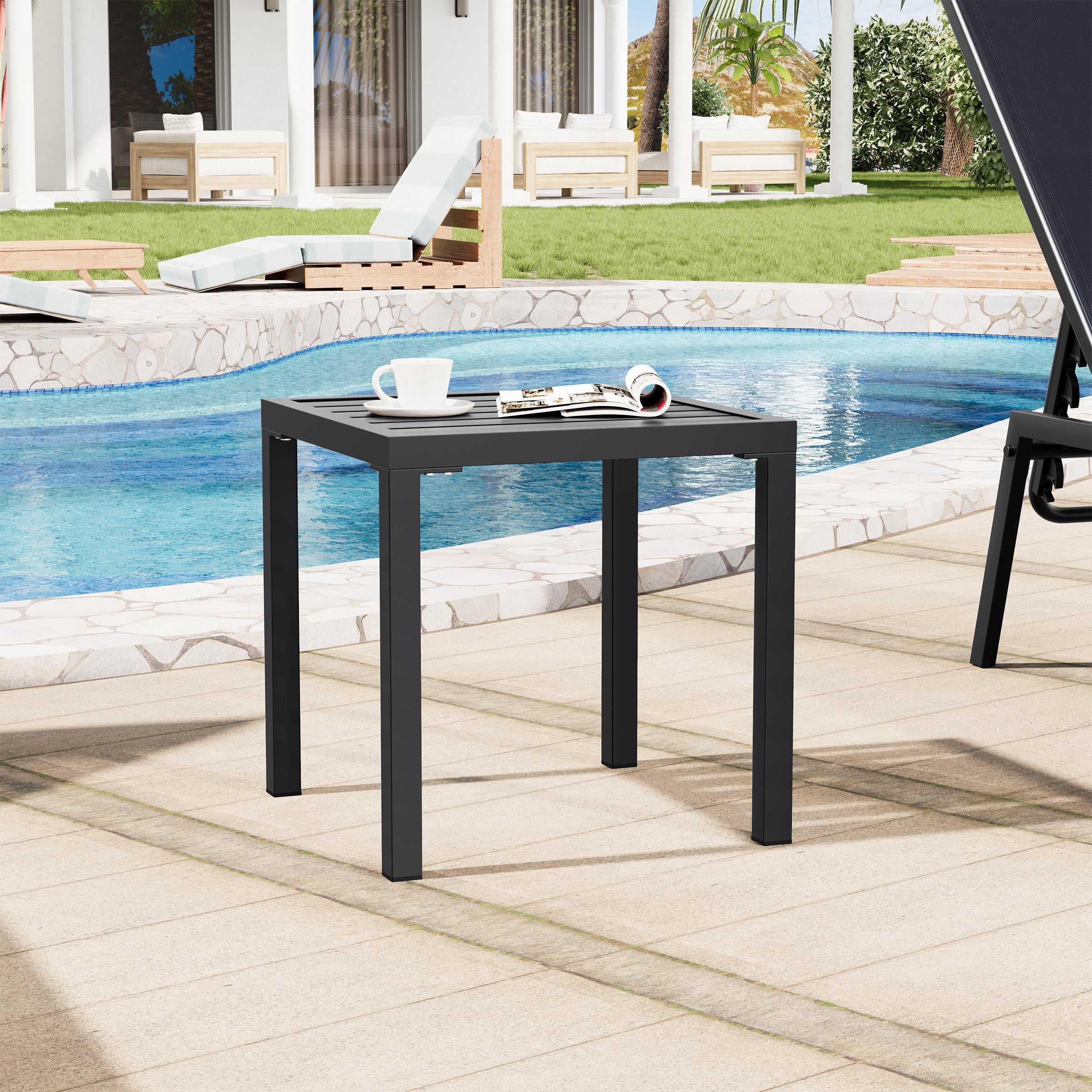 Pellebant 16" Outdoor Side Table, All-Weather Square Metal Patio End Table for Garden, Porch, Deck, Backyard, Black