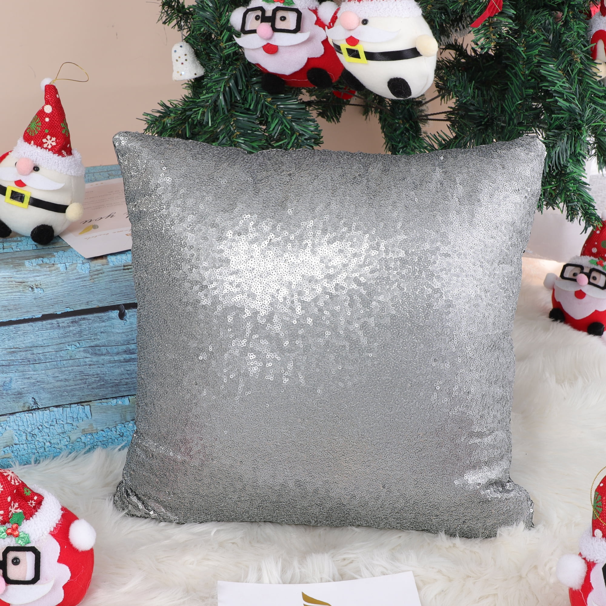 Unique Bargains Sequins Decorative Throw Pillow Covers 18" x 18" Gray