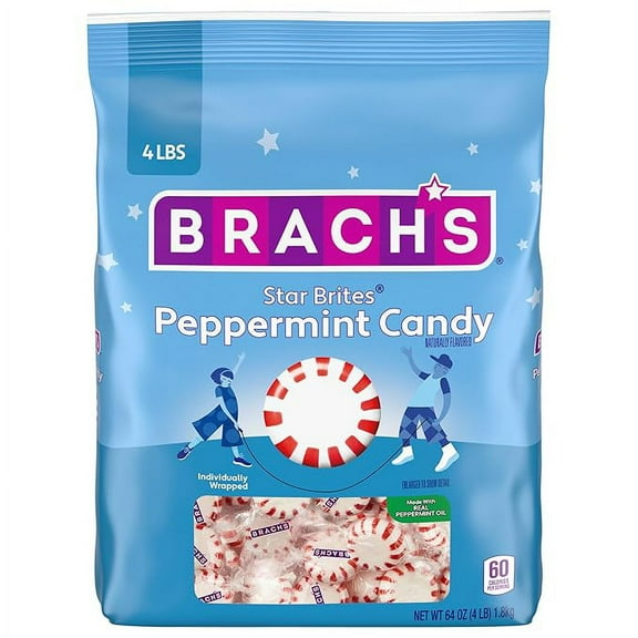 Brach's Star Brites, Candy, Peppermint, Individually Wrapped, Made With Real Peppermint Oil, Back to School Candy Treat, 4 lbs, 360 ct