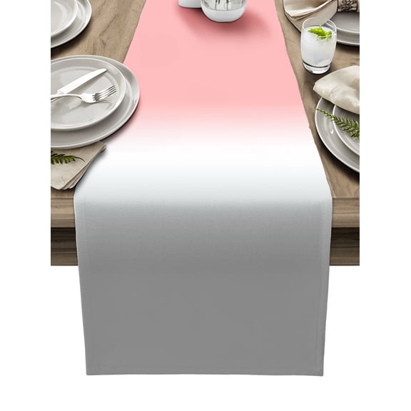 Table Runner Dresser Scarf 13 x 70 Inch Ombre Gray and Pink Gradient Table Runners Non-Slip Heat Kitchen Dining Table Decor for Kitchen Farmhouse Indoor Outdoor Home Party