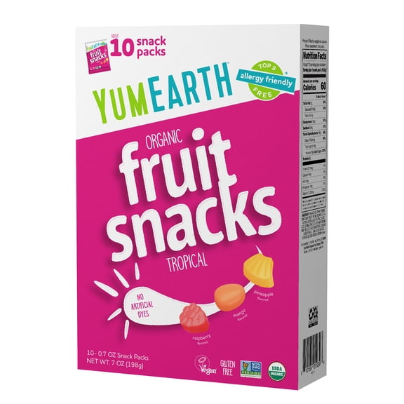 YumEarth Organic Tropical Fruit Snacks, Gluten Free, Shelf-Stable, 10 Ct Box