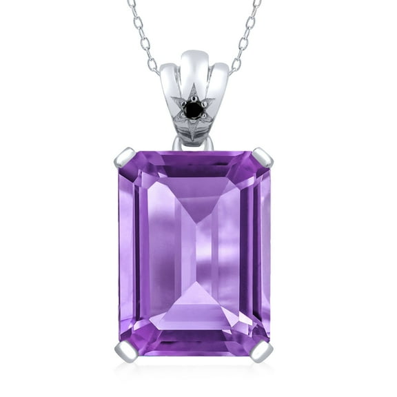 Gem Stone King 15.03 Ct Emerald Cut Purple Amethyst Black Diamond 925 Sterling Silver Pendant