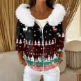 thumbnail image 2 of Women's Fashion Casual Sweater Zipper Cardigan, Christmas Striped Print Plush Hooded Jacket for Festive Seasonal Outfits and Comfort,Multicolor,L, 2 of 6