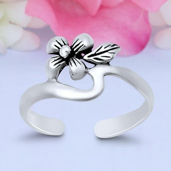 9 mm Flower Toe Band Ring 925 Sterling Silver Thin Adjustable Stylish Rings For Women