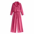 thumbnail image 4 of VISALY 2 Piece Linen Sets Women Collared Button Down Long Sleeve Shirts Drawstring Wide Leg Pants 2 Piece Outfit Set Loose Matching Tracksuit Summer Boho Beach Vacation Casual Outfits Hot Pink Xl, 4 of 4