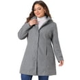 thumbnail image 2 of DARING DIVA Women's Plus Size Single Breasted Detachable Hooded Overcoat 2X Grey, 2 of 6