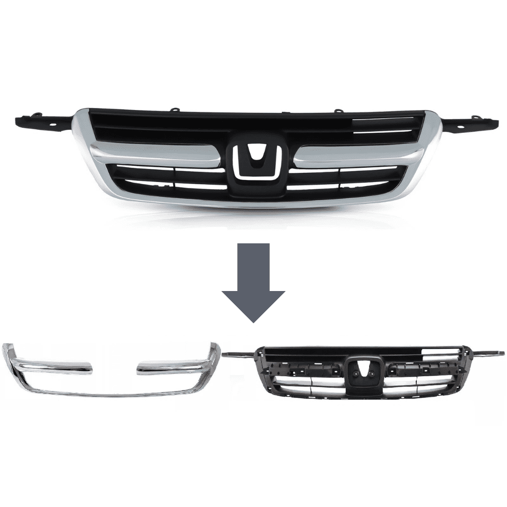 POWECHOX Front Grill Black W/Chrome Trim Compatible with Honda CRV CR-V 2002 2003 2004 Models, No Emblem