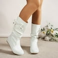 thumbnail image 3 of Slouchy Wide Mid Calf Boots for Women Bride Wedding Leather Suede Fashion Bow Lace up No Heel Tall Boots, 3 of 7