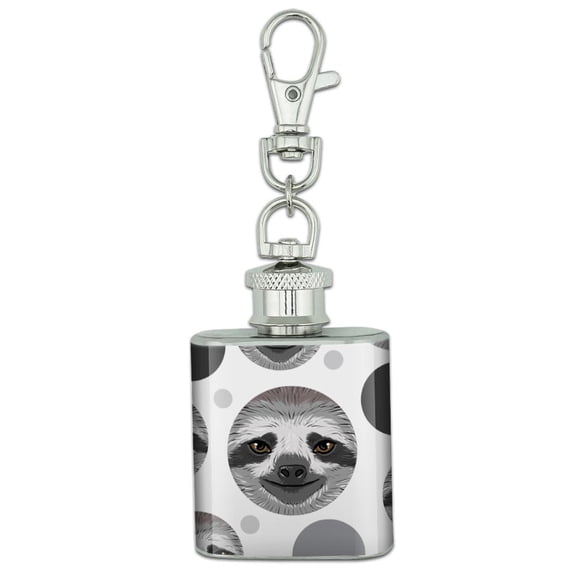Sloth Face Stainless Steel 1oz Mini Flask Key Chain