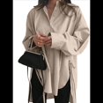 thumbnail image 1 of Camisas de Botones Extragrandes para Mujer, Blusas de Larga con Aberturas, Corte Alto y Bajo Caqui XL, 1 of 8