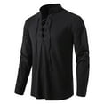 thumbnail image 4 of Inglocry Men's Pure Cotton Retro Lace Up Shirts for Renaissance Pirate Viking Medieval Long Sleeve Vintage Shirt Black 2XL, 4 of 5