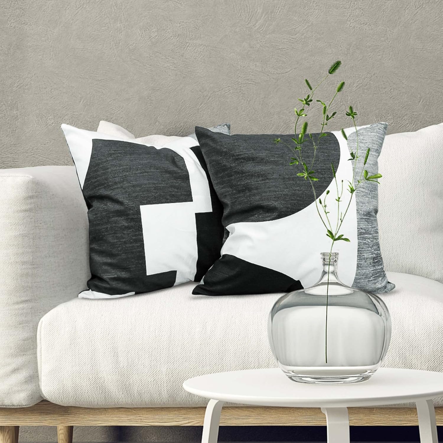 Set of 4 Black and White Throw Pillows for Couch Black Gray White Silver Boho Decorative Pillow Covers Abstract Geometric Modern Pillowcases 20x20 inches for Bed Bedroom.