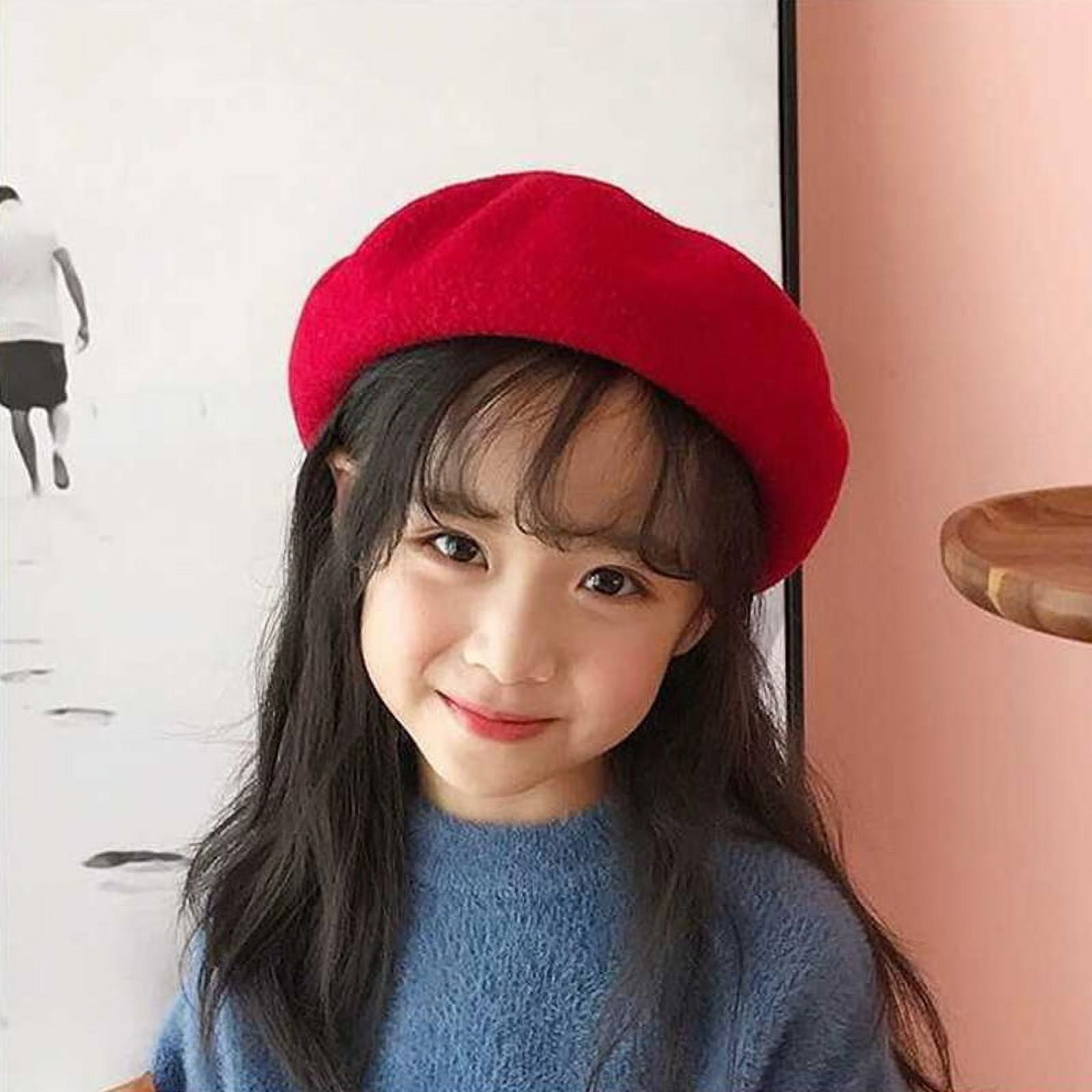 Girls Autumn Winter Warm Beret Hats Kids Solid Color Painter