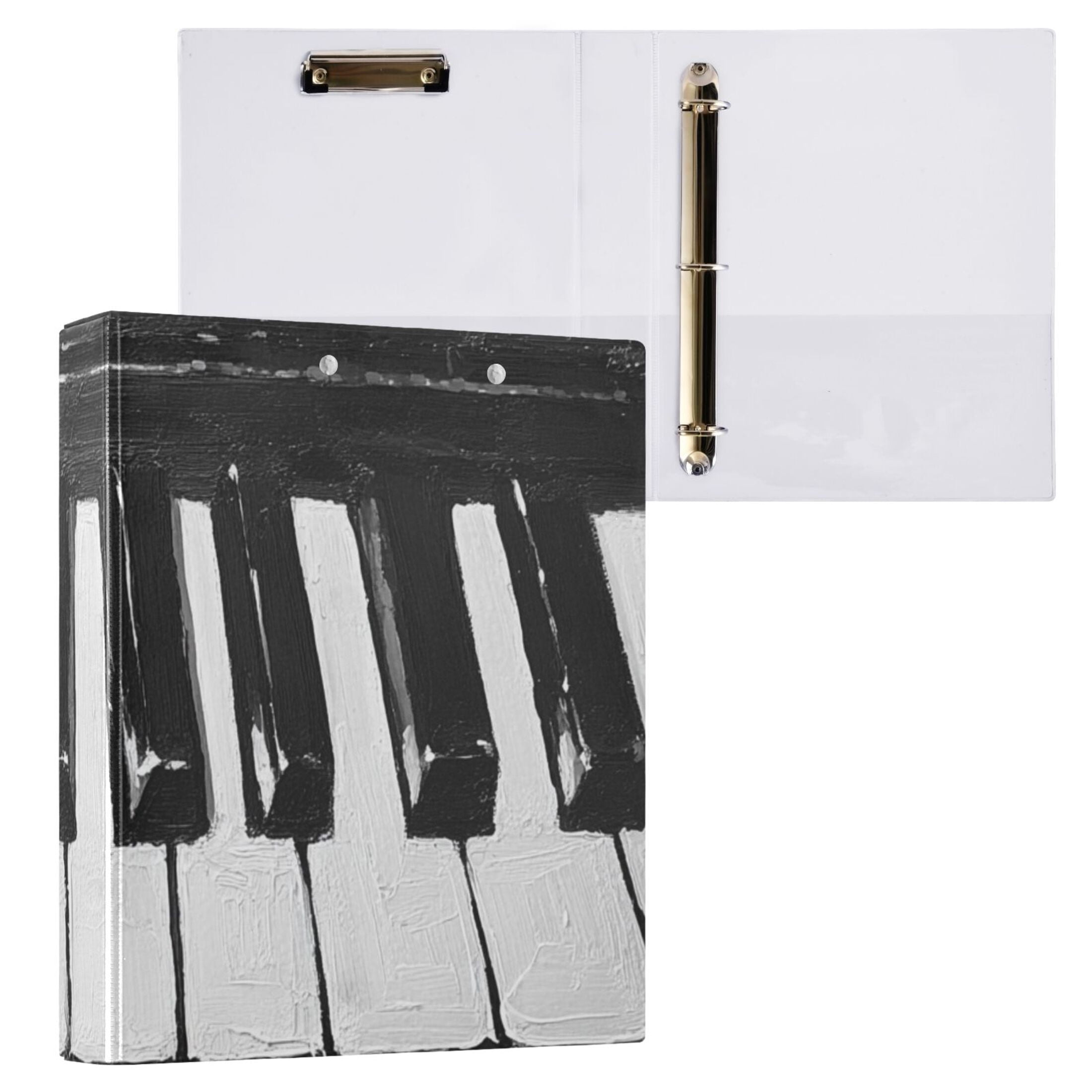 Piano Keys 3 Ring Binders 1.5 inch Hardcover File Folders with Interior Pockets A4 Size Organizer for School Office Hospital