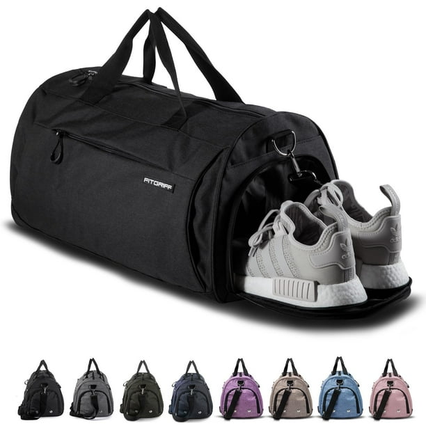 Bolsa de gimnasio Fitgriff con compartimento para zapatos y artículos húmedos, unisex, negra