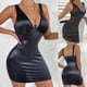 thumbnail image 2 of Vestido de satén a la cadera para mujer, elegante, Sexy, informal, ajustado, con tirantes, Color sólido Pompotops qwe12924, 2 of 9