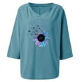 thumbnail image 5 of Hauts d'Été pour Femmes 2023 Mode Tendance T-shirt Imprimé Tournesol Coton Chanvre Manches 3/4 Blouse Col Rond Hauts Décontractés T-shirt pour Femmes en Liquidation, 5 of 5