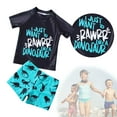 thumbnail image 2 of Toddler Boys Swim Trunks Bathing Suit Letter Short Sleeve Swimwear Dinosaur Two Pieces Set Upf 50+ Swimsuit for Boys Size 5-6T, 2 of 8