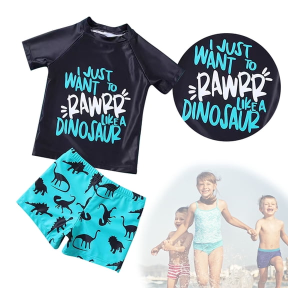 MUXiin Swim Suit for Kids Rash Guard Short Sleeve Beach Swimwear Swimming Trunks Clothes 3d Prints Dinosaurs Quick Dry Breathable Swimsuits for Toddler Boys for 12