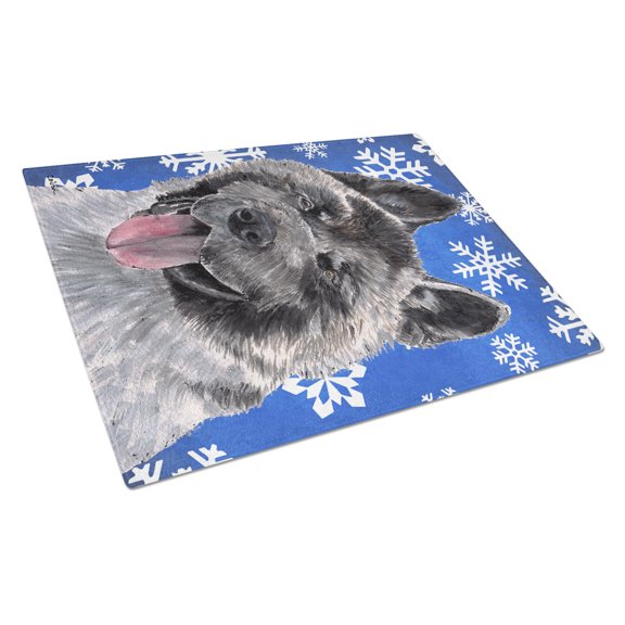 Carolines Treasures SC9481LCB Akita Winter Snowflakes Holiday Glass Cutting Board - Large