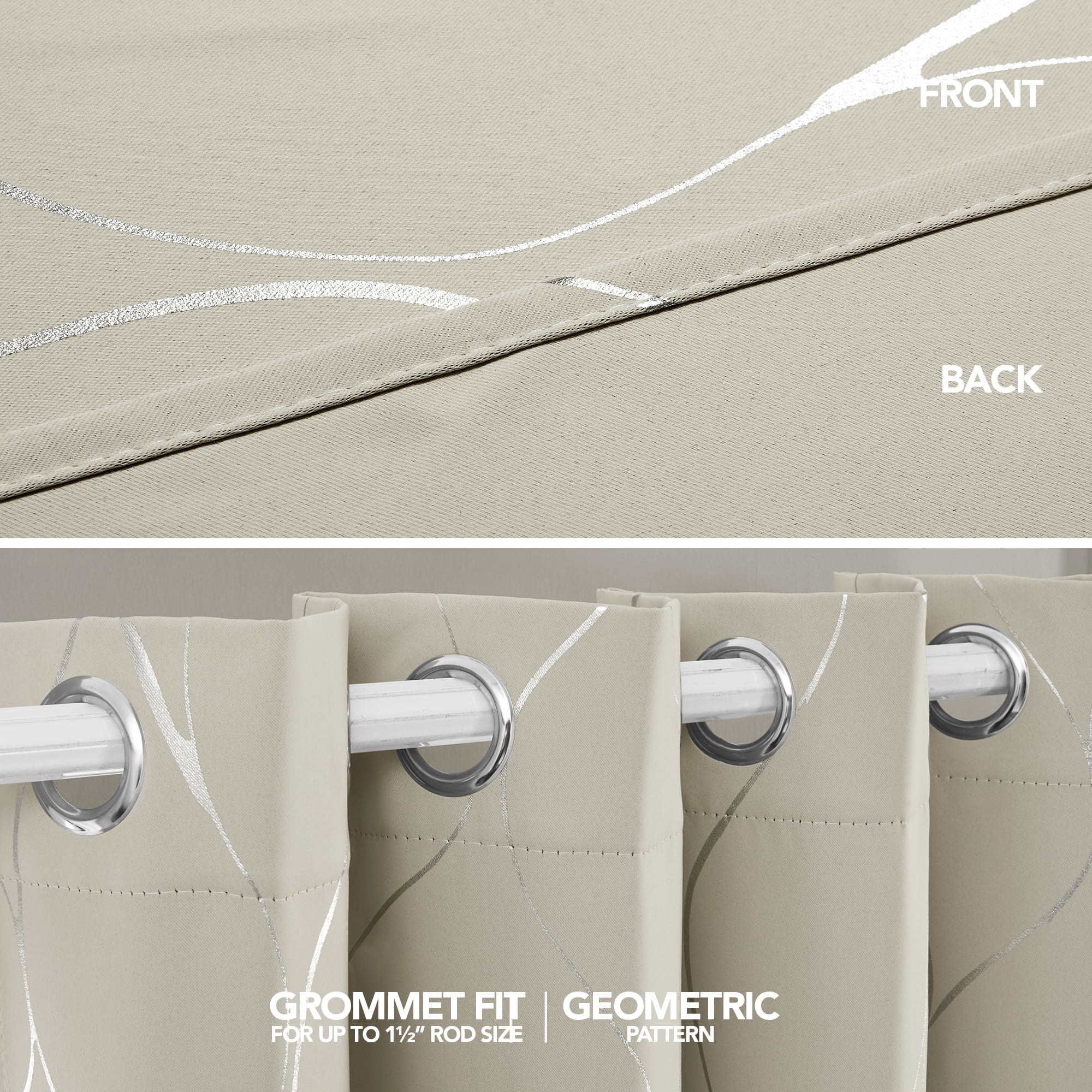 Deconovo Blackout Wave Foil Print Room Darkening Thermal Insulated Curtain 52W x 63L inch, 2 Panels, Light Beige