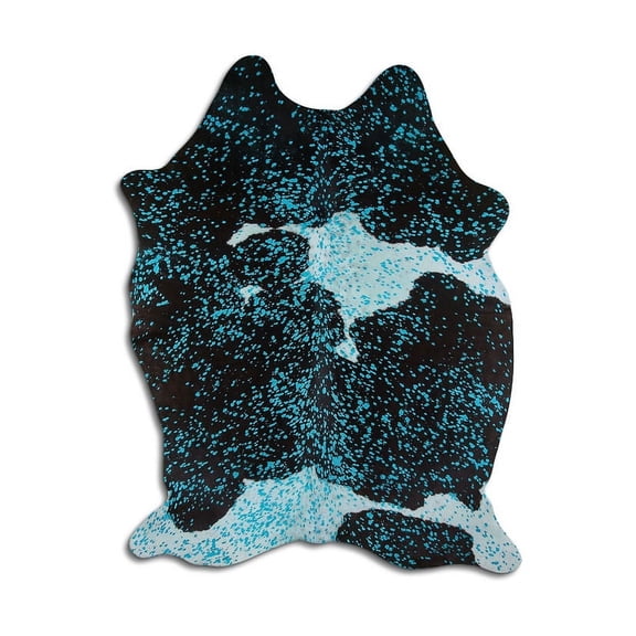 Lucrative cowhide rugs for sale DYED TURQUOISE ON BLACK AND WHITE rug
